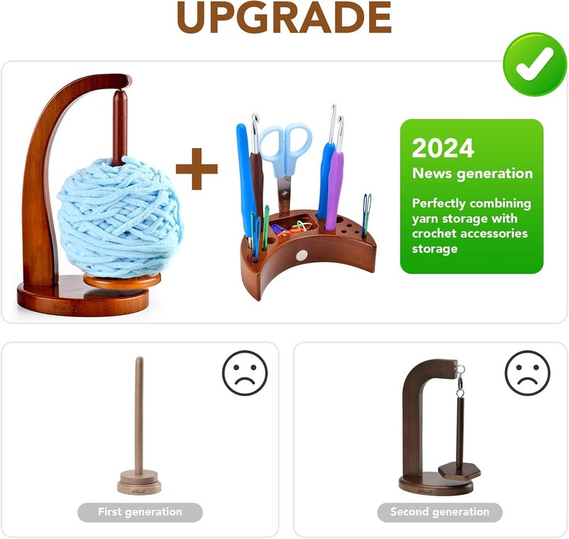 ULOI Crochet Yarn Holder - Upgrade with Crochet Accessories Storage Attachment, Magnetic Wooden Yarn Storage for Knitting Accessories, Perfect for Crocheting and Knitting Projects, Mahogany Finish - Image 3